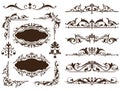 Vintage ornaments design elements floral curlicues white background curbs frame corners stickers. Borders, monograms and dividers