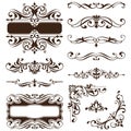 Vintage ornaments design elements floral curlicues white background curbs frame corners stickers illustration