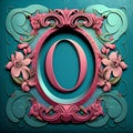 Vintage ornate letter O with floral ornament. 3D render