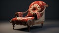 Vintage Ottoman Chair In 3d With Detailed Textures And Drapery