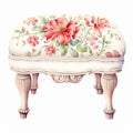 Hand Drawn Floral Footstool: Nostalgic Romanticism In Red And Beige