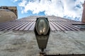 Vintage outdoor lamp with stolen bulb in abandoned factory