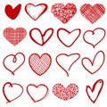 Vintage outline hand drawn sketchy vector hearts