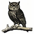 Vintage Owl Woodcut Engraving: Dark Academia Halloween Clipart
