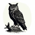 Vintage Owl Woodcut Engraving: Dark Academia Halloween Clipart