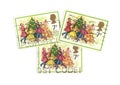 Vintage 7p Christmas postage stamps from the United kingdom.