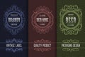 Vintage packaging design set with alcohol drink labels of brandy, wine, beer Royalty Free Stock Photo