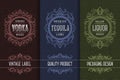Vintage packaging design set with alcohol drink labels of vodka, tequila, liquor Royalty Free Stock Photo