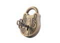Vintage padlock and key isolated on white background