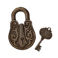 Vintage padlock and key. secret or mystery. vector illustration Royalty Free Stock Photo