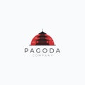 Vintage pagoda temple silhouette logo vector illustration design. Pagoda silhouette on sunset background with clouds logo concept Royalty Free Stock Photo