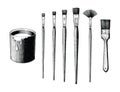 Vintage paint brushes set and paint can hand drawing clip art is