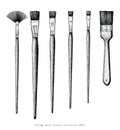 Vintage paint brushes set hand drawing clip art isolated on whit