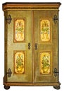 Vintage painted wooden wardrobe isolated with Clipping Path on w
