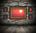 Vintage painting frames like windows on wall