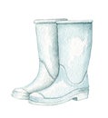 Watercolor pair of blue gumboots