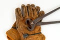 Vintage Pair Of Cutting Nippers Pliers and Work Gloves