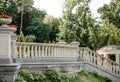 Vintage palace fence balustrades handrails columns flowerpots