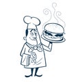 Vintage style clip art inspired by mid-century illustrations - Chef With Large Hamburger.