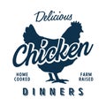 Vintage style clip art inspired by mid-century illustrations - Delicious Home cooked, Farm Raised Chicken Dinners.