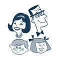 Vintage style clip art inspired by mid-century illustrations - Mid-century Happy Family.