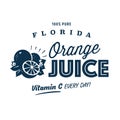 Vintage style clip art inspired by mid-century illustrations - Florida 100% Pure Orange Juice Vitamin C every day! Royalty Free Stock Photo