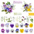 Vintage Pansy Flowers and Leaves Royalty Free Stock Photo