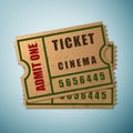 Vintage paper admit one and ticket icon isolated on blue background Royalty Free Stock Photo