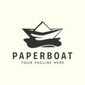 vintage paper boat style logo vector icon template illustration design