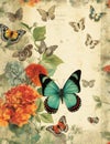 Vintage paper butterflies and flowers