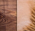 Vintage paper with ears of wheat on old wooden board Royalty Free Stock Photo