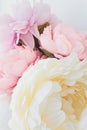 Vintage paper flowers. Pink, Blue, yellow and White flowers paper background pattern lovely style. Rose made from paper. Royalty Free Stock Photo