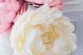 Vintage paper flowers. Pink, Blue, yellow and White flowers paper background pattern lovely style. Rose made from paper. Royalty Free Stock Photo