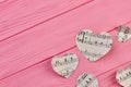 Vintage paper hearts with musical notes. Royalty Free Stock Photo