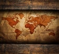 Vintage paper map in old wooden frame Royalty Free Stock Photo