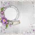Vintage paper photo frame with spring flowers Royalty Free Stock Photo