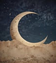 Vintage paper texture, stylized starry sky, crescent moon , paper, silver, constellations Royalty Free Stock Photo