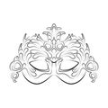 Vintage party masks in black and white. Beautiful Venetian carnival mask in line art style. Masquerade mask for festive