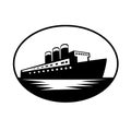 Vintage Passenger Boat or Ocean Liner Oval Retro Black and White Royalty Free Stock Photo