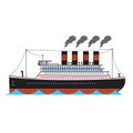 Vintage passenger ocean steamship in cartoon style on white background