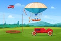 Vintage passenger transportation at summer lawn nature park vector flat illustration