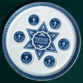 Vintage Passover Seder Plate on dark background.