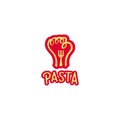 Vintage pasta noodle spaghetti logo with fist hand shape icon symbol and fork