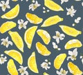 Vintage pastel color in seamless pattern with blooming citrus fl