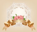 Vintage, pastel, decorative ribbon with flowers, pink roses.Vector. Parchment and papyrus scroll on the ornamental