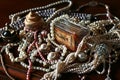 Vintage pearls treasure, old perfume bottle Royalty Free Stock Photo