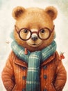 Vintage pencil drawing of a teddy bear dressed in a coat and scarf for the cold Royalty Free Stock Photo