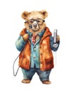 Vintage pencil drawing of a teddy bear dressed in a coat and scarf for the cold Royalty Free Stock Photo
