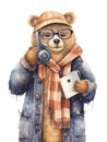 Vintage pencil drawing of a teddy bear dressed in a coat and scarf for the cold Royalty Free Stock Photo