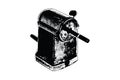 Vintage pencil sharpener. An old hand-held device with a pencil inserted inside. Black and white vector illustration Royalty Free Stock Photo